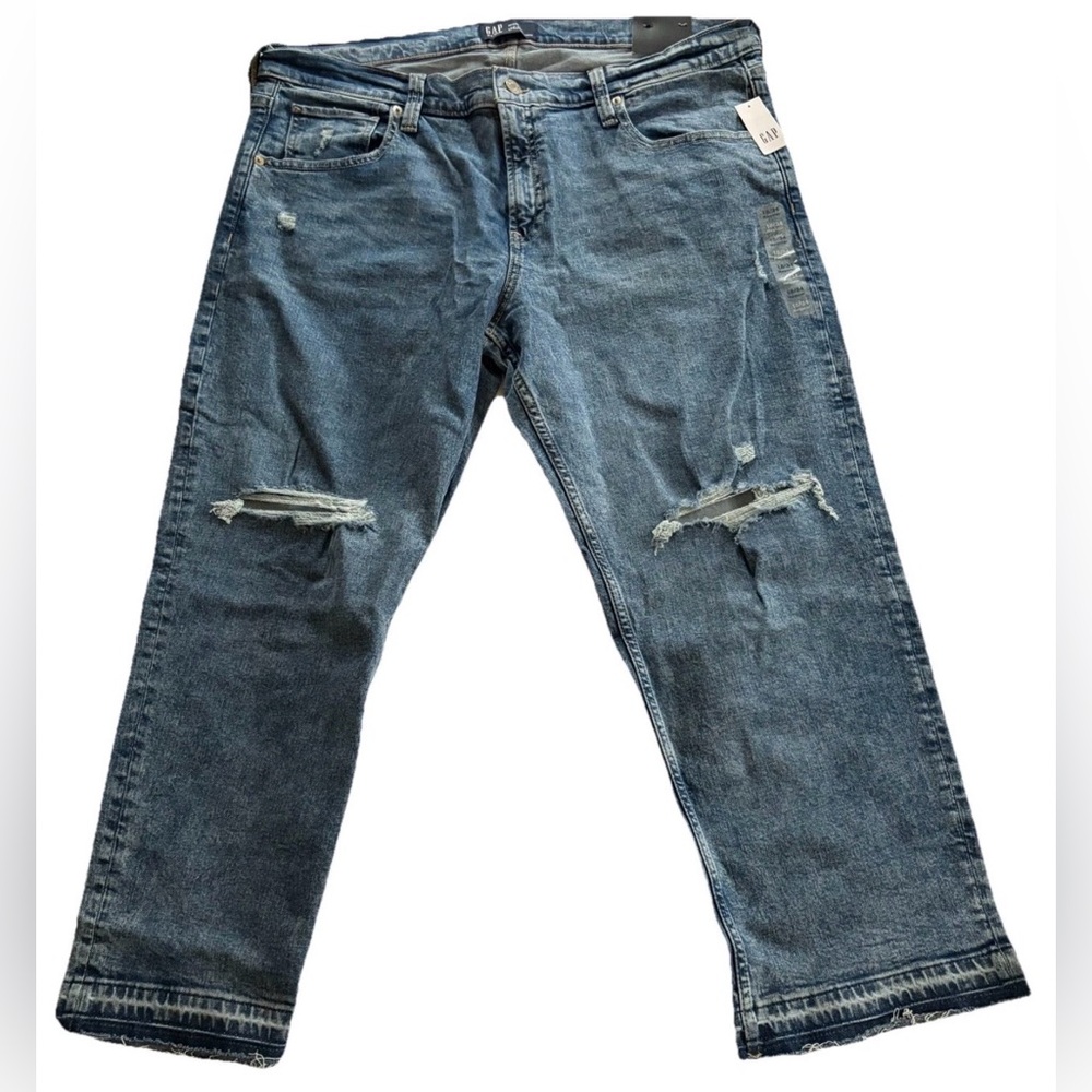 GAP Distressed Straight Crop Jeans Size 18 Low Rise Raw Hem Denim NWT